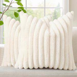 Set of 2 Soft Faux Fur Striped Pillow Covers