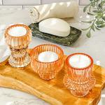Vintage Rose Gold Glass Candlestick Holders - Set of 6