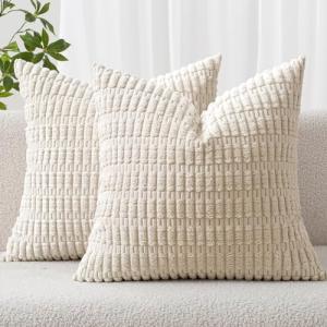 Set of 2 Soft Corduroy Striped Pillow Covers
