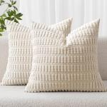 Set of 2 Soft Corduroy Striped Pillow Covers
