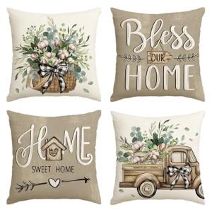Farmhouse Eucalyptus Leaves Throw Pillow Covers Set