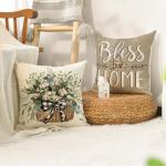 Farmhouse Eucalyptus Leaves Throw Pillow Covers Set
