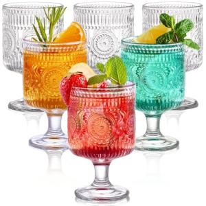 Vintage Floral Goblet Glasses Set - 6 Pack