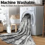 Black Washable Abstract Area Rug with Non-Slip Backing