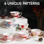 Floral Porcelain Tea Cup Set, 6 Pieces