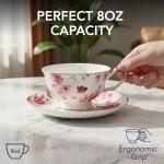 Floral Porcelain Tea Cup Set, 6 Pieces