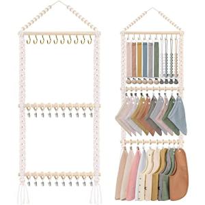 Neutral Baby Bibs and Pacifier Clip Organizer