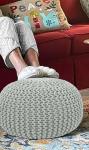 Knitted Cotton Round Pouf Ottoman - Ash Grey