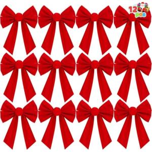 Set of 12 Red Velvet Christmas Bows