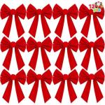 Set of 12 Red Velvet Christmas Bows