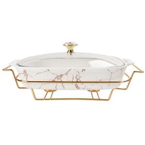 Ceramic Casserole Dish with Glass Lid and Rack