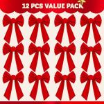 Set of 12 Red Velvet Christmas Bows