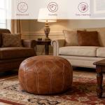 Brown Moroccan Faux Leather Ottoman Pouf Storage