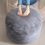 Cozy Gray Velvet Corduroy Pouf with Storage