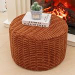 Round Orange Brown Pouf Ottoman for Living Room