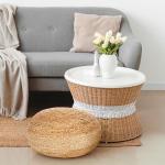Natural Jute Round Pouf Ottoman for Boho Decor