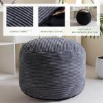 Cozy Gray Velvet Corduroy Pouf with Storage