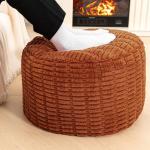 Round Orange Brown Pouf Ottoman for Living Room