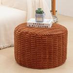 Round Orange Brown Pouf Ottoman for Living Room
