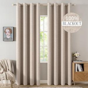 Blackout Linen Textured Curtains in Natural Beige