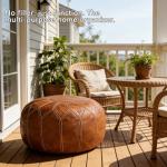 Brown Moroccan Faux Leather Ottoman Pouf Storage