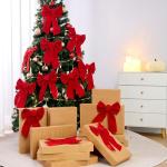 Set of 12 Red Velvet Christmas Bows