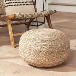 Natural Jute Round Pouf Ottoman for Boho Decor