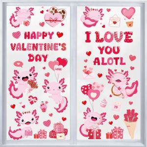 Cute Axolotl Hearts Window Clings for Valentine's Day