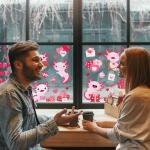 Cute Axolotl Hearts Window Clings for Valentine's Day