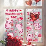 Cute Axolotl Hearts Window Clings for Valentine's Day