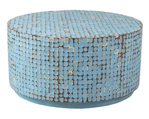 Jordan Round Coconut Shell Mosaic Coffee Table, Blue