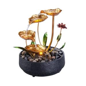 Lotus Tabletop Fountain with Soft Yellow Light