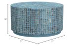 Jordan Round Coconut Shell Mosaic Coffee Table, Blue
