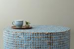 Jordan Round Coconut Shell Mosaic Coffee Table, Blue