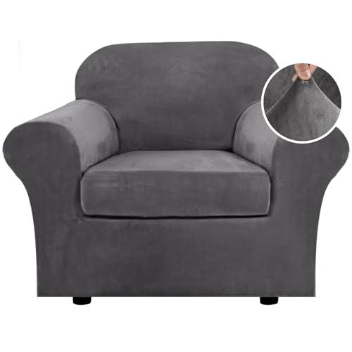 H.Versailtex Grey Velvet Stretch Chair Slipcover Set