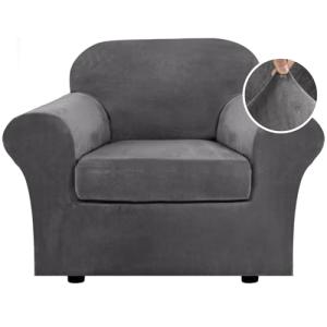 H.Versailtex Grey Velvet Stretch Chair Slipcover Set