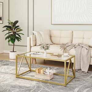 Gold Glass Coffee Table for Modern Living Rooms