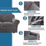 H.Versailtex Grey Velvet Stretch Chair Slipcover Set