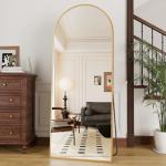 Arched Full Length Floor Mirror with Stand - Gold