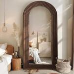 ZHUNFA Farmhouse Arched Full Length Mirror, Brown