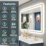 Gold LED Backlit Bathroom Mirror with Dimming Feature