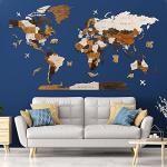 3D Wooden World Map Wall Decor & Push Pins