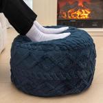 Modern Dark Blue Round Pouf Ottoman for Home