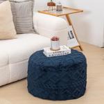 Modern Dark Blue Round Pouf Ottoman for Home