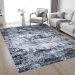 Black 5x7 Washable Modern Abstract Area Rug