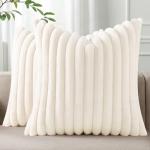 Cream White Faux Fur 18x18 Throw Pillow Covers (Set of 2)