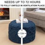 Modern Dark Blue Round Pouf Ottoman for Home