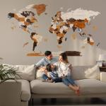 3D Wooden World Map Wall Decor & Push Pins