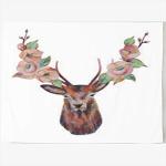 Ribbon Deer Floral Tapestry Wall Hanging 80x60 Inches
