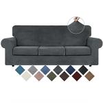 Dark Grey Velvet Stretch Couch Covers - 4 Pieces